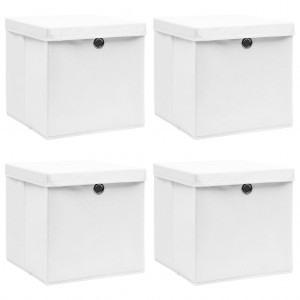 Cajas de almacenaje con tapas 4 uds tela blanco 32x32x32 cm D