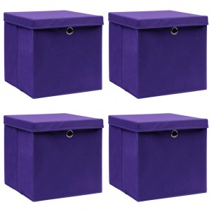 Caixas de armazenagem com tampas 4 x tecido roxo 32 x 32 x 32 cm D