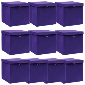 Cajas de almacenaje con tapas 10 uds tela morado 32x32x32 cm D