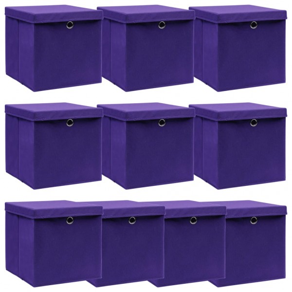 Caixas de armazenagem com tampas de tecido roxo 32 x 32 x 32 cm D