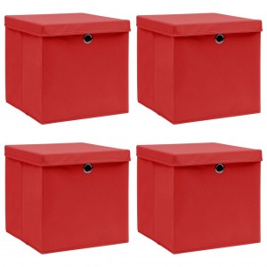 Cajas de almacenaje con tapas 4 uds tela rojo 32x32x32 cm D