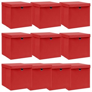 Cajas de almacenaje con tapas 10 uds tela rojo 32x32x32 cm D