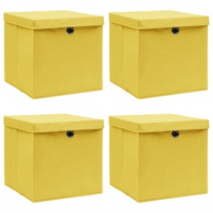 Cajas de almacenaje con tapas 4 uds tela amarillo 32x32x32 cm D