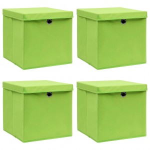 Cajas de almacenaje con tapas 4 uds tela verde 32x32x32 cm D