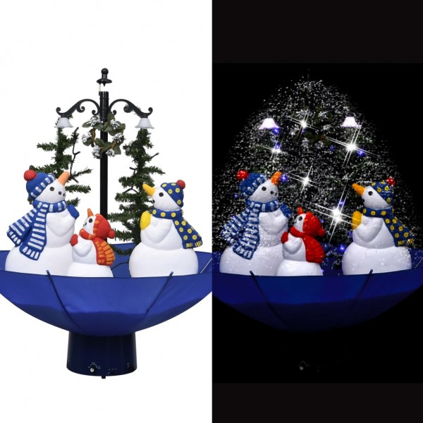 Árbol de Navidad con nieve con base de paraguas PVC azul 75 cm D