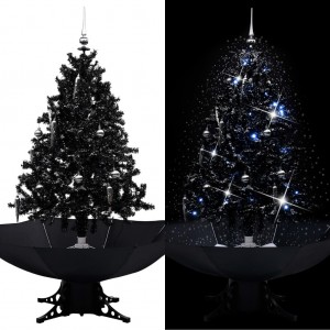 Árbol de Navidad con nieve y base de paraguas PVC negro 140cm D