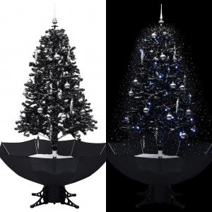 Árbol de Navidad con nieve y base de paraguas PVC negro 170 cm D