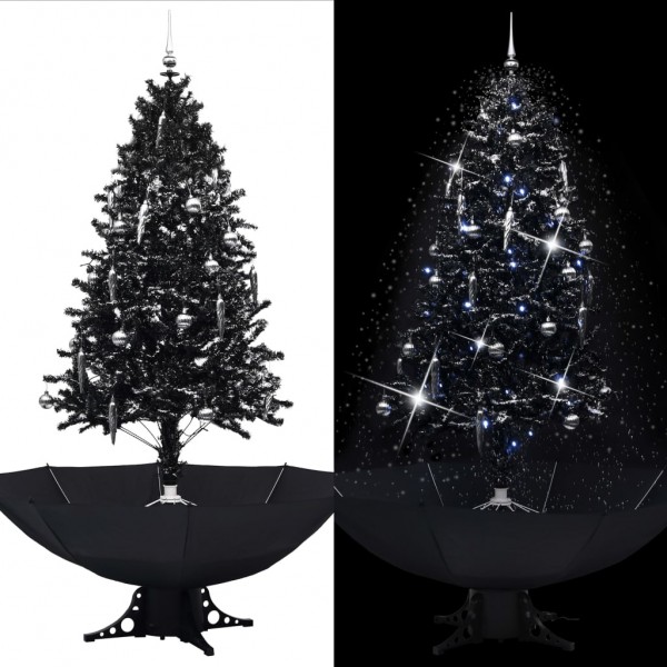 Árbol de Navidad con nieve y base de paraguas PVC negro 190 cm D