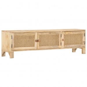 Mueble de TV madera mango maciza y caña natural 140x30x40 cm D