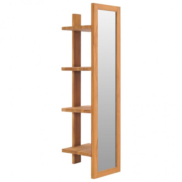 Espejo de pared con estantes madera de teca maciza 30x30x120 cm D