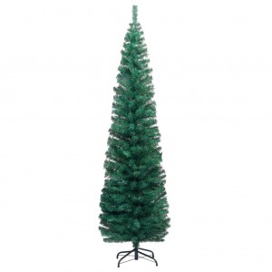 Árvore de Natal artificial fina e suporte em PVC verde 210 cm D