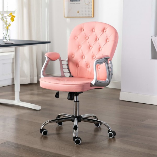 Cadeira de escritório giratória de couro sintético rosa D