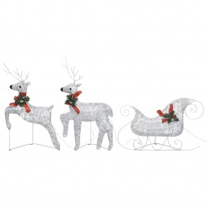 Trineo y renos decoración de Navidad de jardín 60 LED plateado D