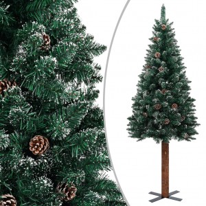 Árbol de Navidad delgado madera auténtica y piñas PVC 150 cm D