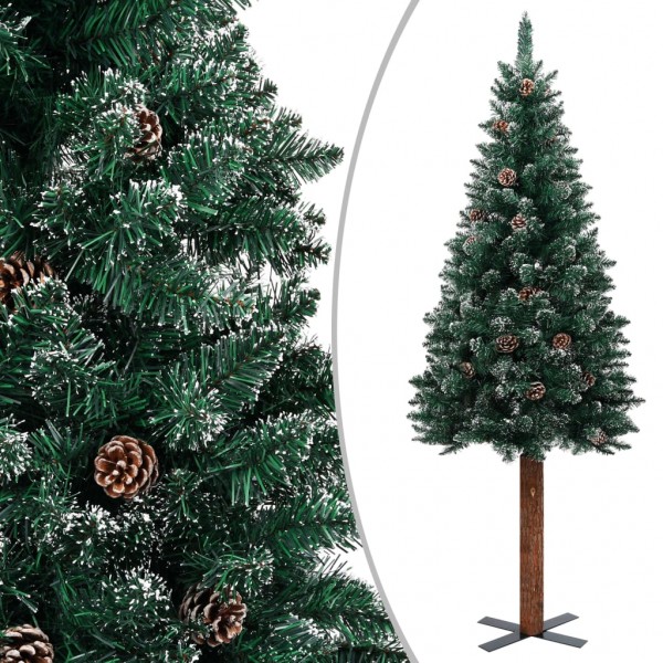 Árbol de Navidad estrecho con madera real y nieve 180 cm verde D