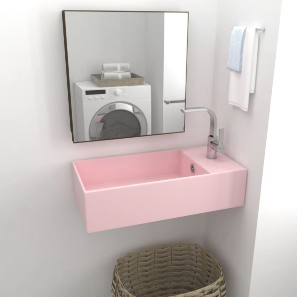 Lavabo con rebosadero cerámica rosa mate D