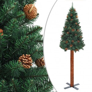 Árvore de Natal fina feita de madeira verdadeira e pinhas PVC 210 cm D