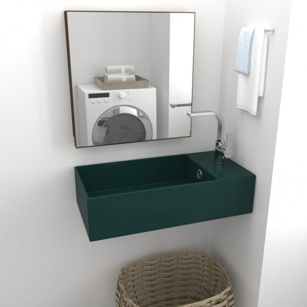 Lavabo con rebosadero cerámica verde oscuro D