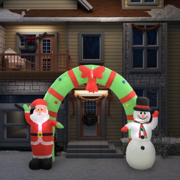 Arco de Navidad inflable Papá Noel y muñeco de nieve LED 223 cm D