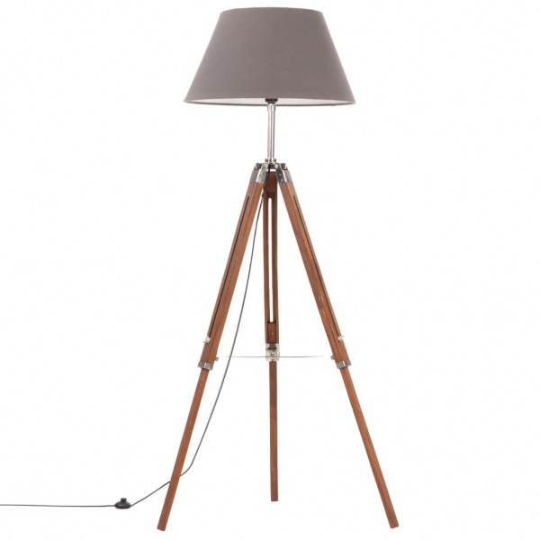Lámpara de trípode madera maciza de teca marrón y gris 141 cm D