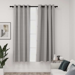 Cortinas opacas com olheiras look de linho 2 pzas cinza 140x175 cm D