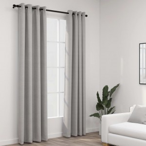 Cortinas opacas con ojales look de lino 2 pzas gris 140x245 cm D