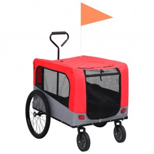Remolque carro de bicicleta mascotas 2 en 1 rojo y gris D