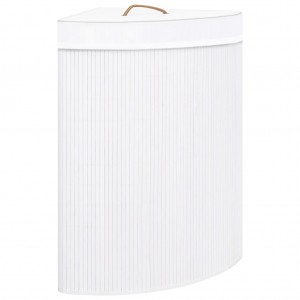 Cesto de roupa suja de esquina de bambu branco 60 L D