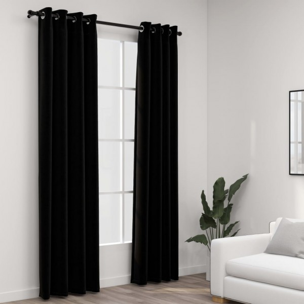 Cortinas opacas com ogilas look de linho 2 pzas preto 140x225 cm D