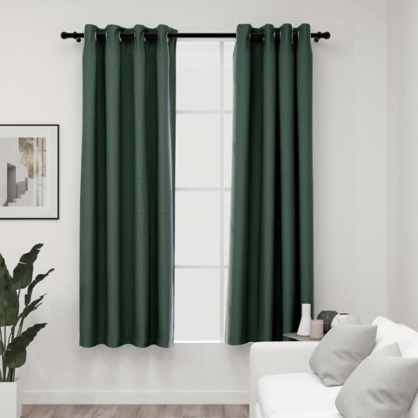 Cortinas opacas com ogilas look de linho 2 pzas verde 140x175 cm D