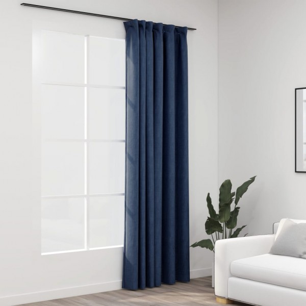 Cortina opaca com ganchos look de linho azul 290x245 cm D