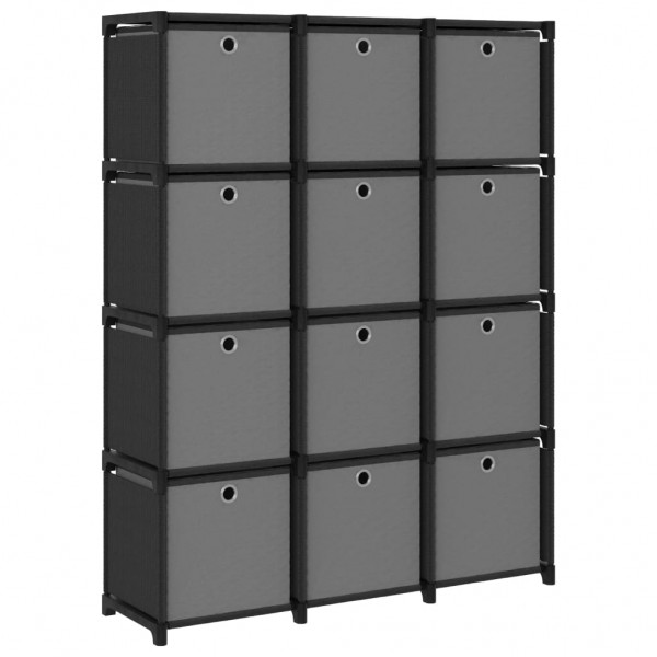 Estante de 12 cubos com caixas de tecido preto 103x30x141 cm D