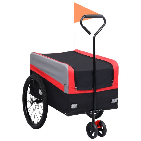 Remolque y carrito de bicicleta XXL 2 en 1 rojo gris y negro D
