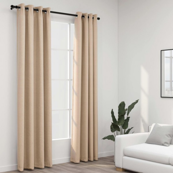 Cortinas opacas com ogias look de linho 2 pzas beige 140x225 cm D