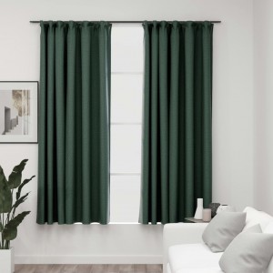 Cortinas opacas con ganchos look de lino 2 pzas verde 140x175cm D