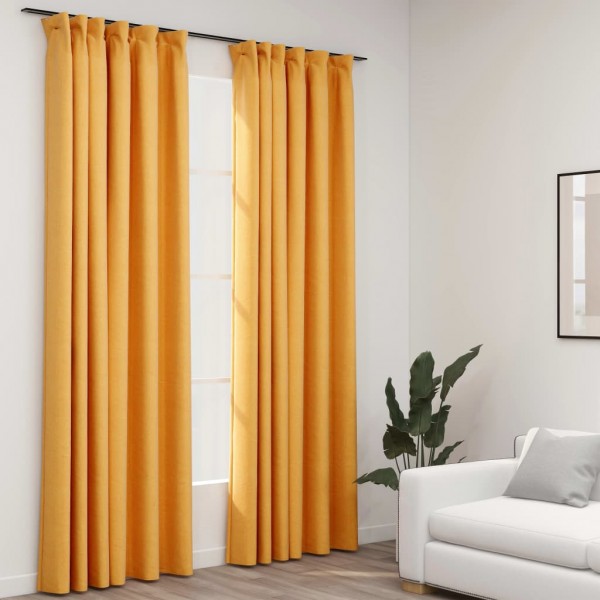 Cortinas opacas ganchos look de linho 2 pzas amarelo 140x245 cm D