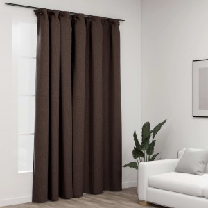 Cortina opaca con ganchos look de lino gris taupe 290x245 cm D