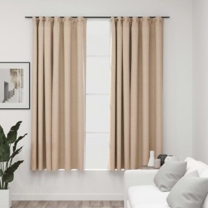 Cortinas opacas con ganchos look de lino 2 pzas beige 140x175cm D