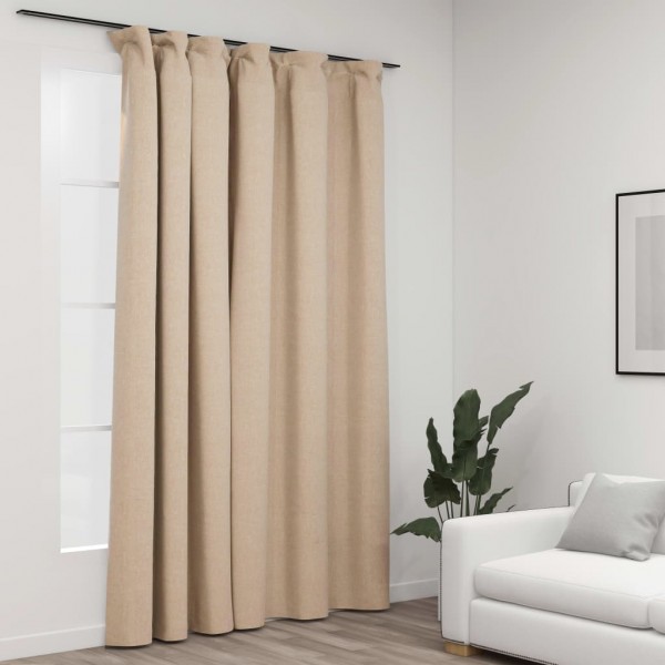 Cortina opaca com ganchos look de linho beige 290x245 cm D