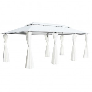 Gazebo com cortinas 600x298x270 cm branco 180g/m² D