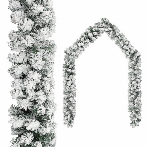 Guirnalda de Navidad con nieve flocada verde 10 m PVC D