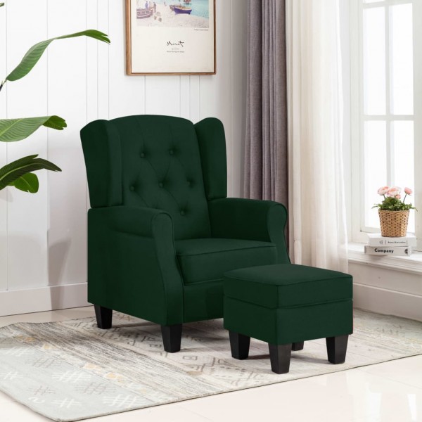 Sillón con taburete reposapiés tela verde oscuro D