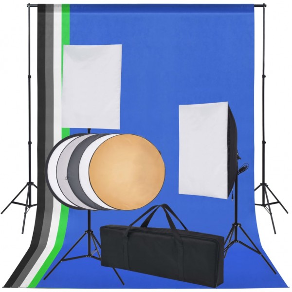 Kit de estudio con 5 telones de fondo de colores y 2 softboxes D