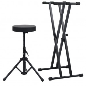 Set de soporte para teclado con doble refuerzo y taburete negro D