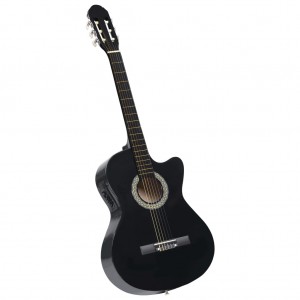 Guitarra clássica ocidental com equalizador e 6 cordas pretas D