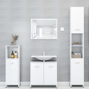 Conjunto de mobiliário de banheiro madeira contraplacada branco brilhante D