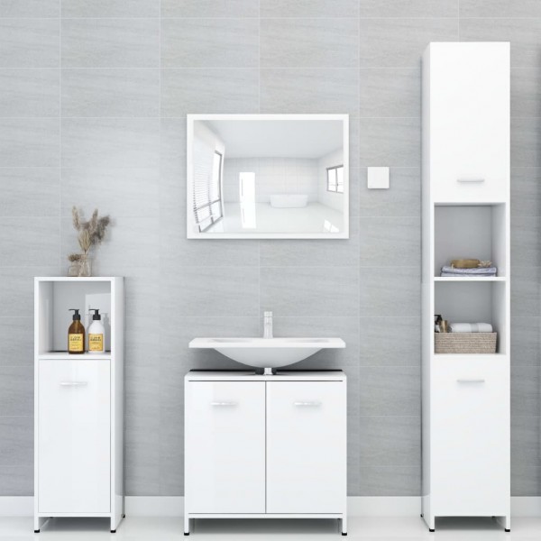 Conjunto de mobiliário de banheiro madeira contraplacada branco brilhante D