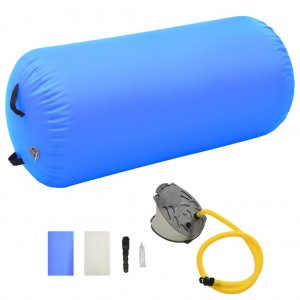 Rolo de ginástica inflável com bomba em PVC azul 120x75 cm D