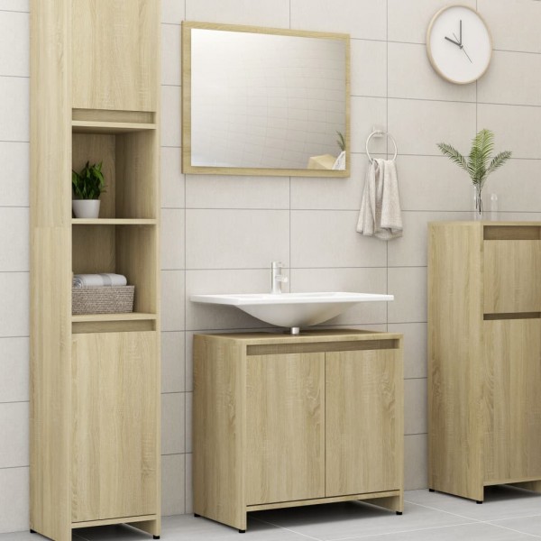 Kit de mobiliário de banheiro 3 pcs madeira engenharia de carvalho Sonoma D