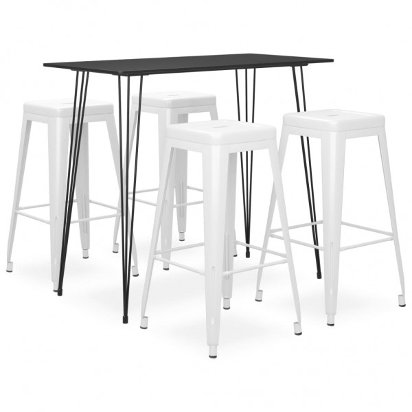 Mesa alta y taburetes de bar 5 piezas negro y blanco D